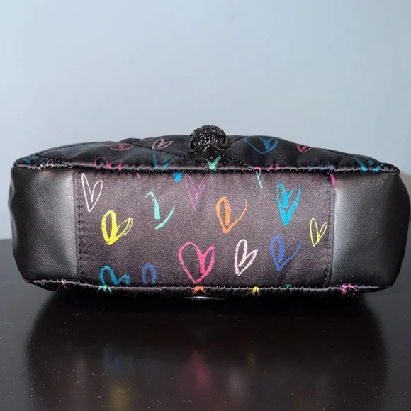 Kurt Geiger EUC Black Recycled Quilted Shoulder Bag with Multi-Colored Hearts - Picture 5 of 9